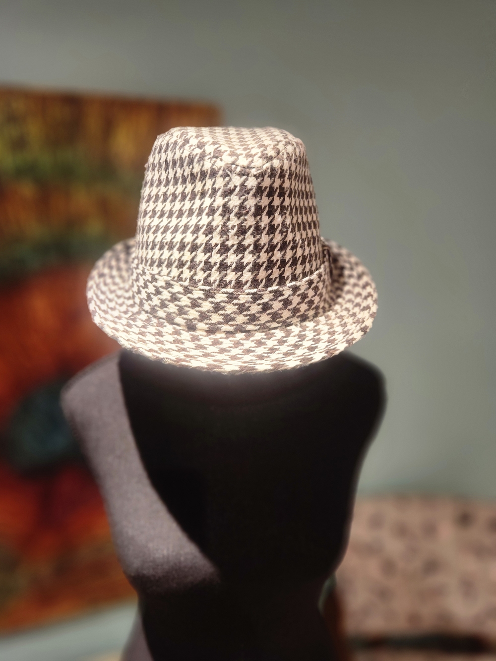 Black and White Houndstooth Fedora Hat - Women Accessories